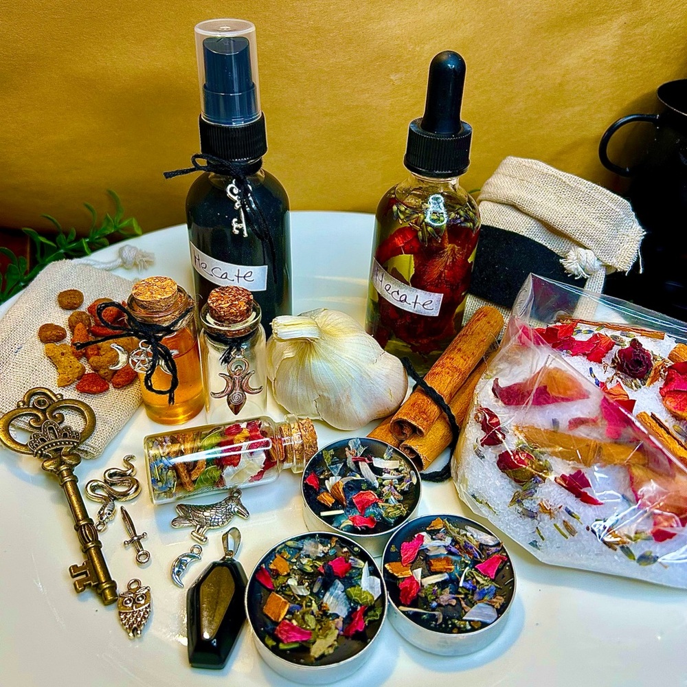 Hekate Offerings Bundle Kit Candles Bath Salt Oil Spray Honey Herbs Spices